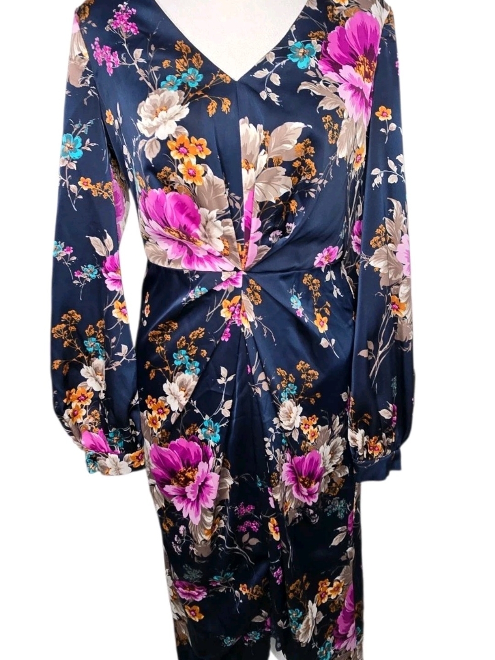 NewMaggie London Nwt Navy Floral Twist-Front Midi Dress - Pink & Teal Floral  12